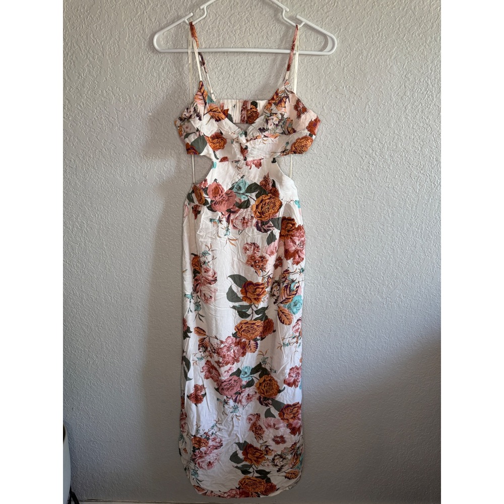 FLORAL Forever 21 Cutout Maxi Dress Womens Medium White Excellent